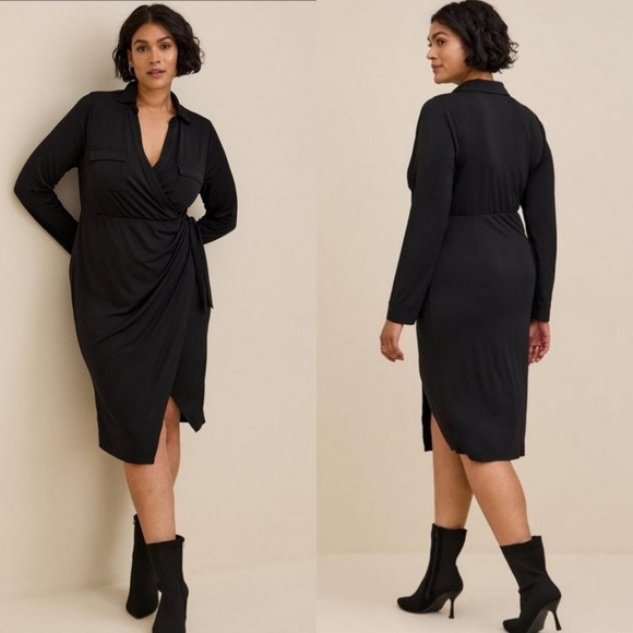 NEW Torrid At The Knee Studio Knit Collared Dress 6 6X Black Stretch NWT - Picture 2 of 10